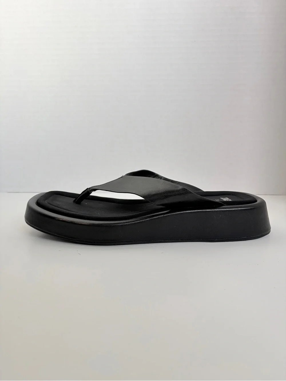 Zara Platform Thong Sandals Cushioned Comfort Shoes Square Toe Black Size 8.5 - Picture 4 of 13